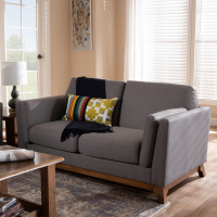 Baxton Studio BBT8037-Grey-LS Sava Mid-Century Modern Grey Fabric Upholstered Walnut Wood 2-Seater Loveseat